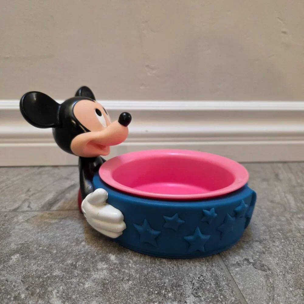 Vintage Applause Disney Mickey Mouse Cat/Dog Water Or Food Bowl & Bowl Holder